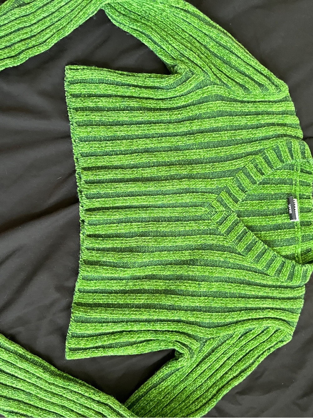 Moschino Neon Green Striped Ribbed Knit Top
